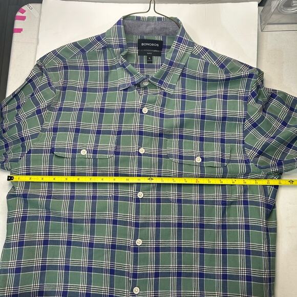 Bonobos Mens Shirt Sage Leaf Green Blue Atka Plaid Extra Large Slim Fit - Picture 4 of 7